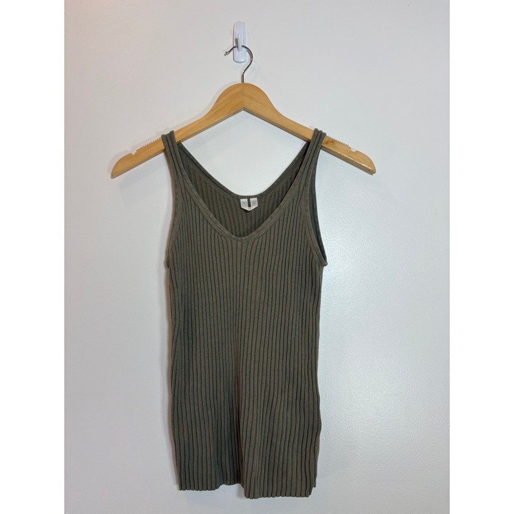 Arket Ribbed Knit Tank Top Taupe Brown V-Neck Sleeveless Slim Fit Small Classic
